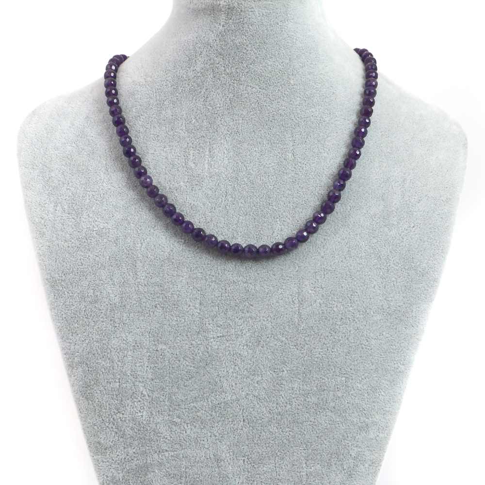 シンプルストーンネックレスアメジスト【カット】6mm【天然石ビーズパワーストーン】