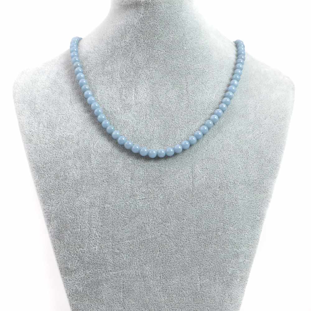 シンプルストーンネックレスエンジェライト【丸玉】6mm【天然石ビーズパワーストーン】