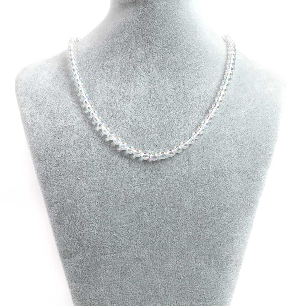 シンプルストーンネックレスアクアオーラレインボーオーラ【丸玉】6mm【天然石ビーズパワーストーン】