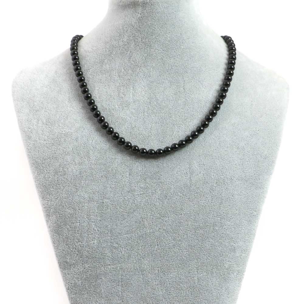 シンプルストーンネックレスブラックトルマリン【丸玉】6mm【天然石ビーズパワーストーン】