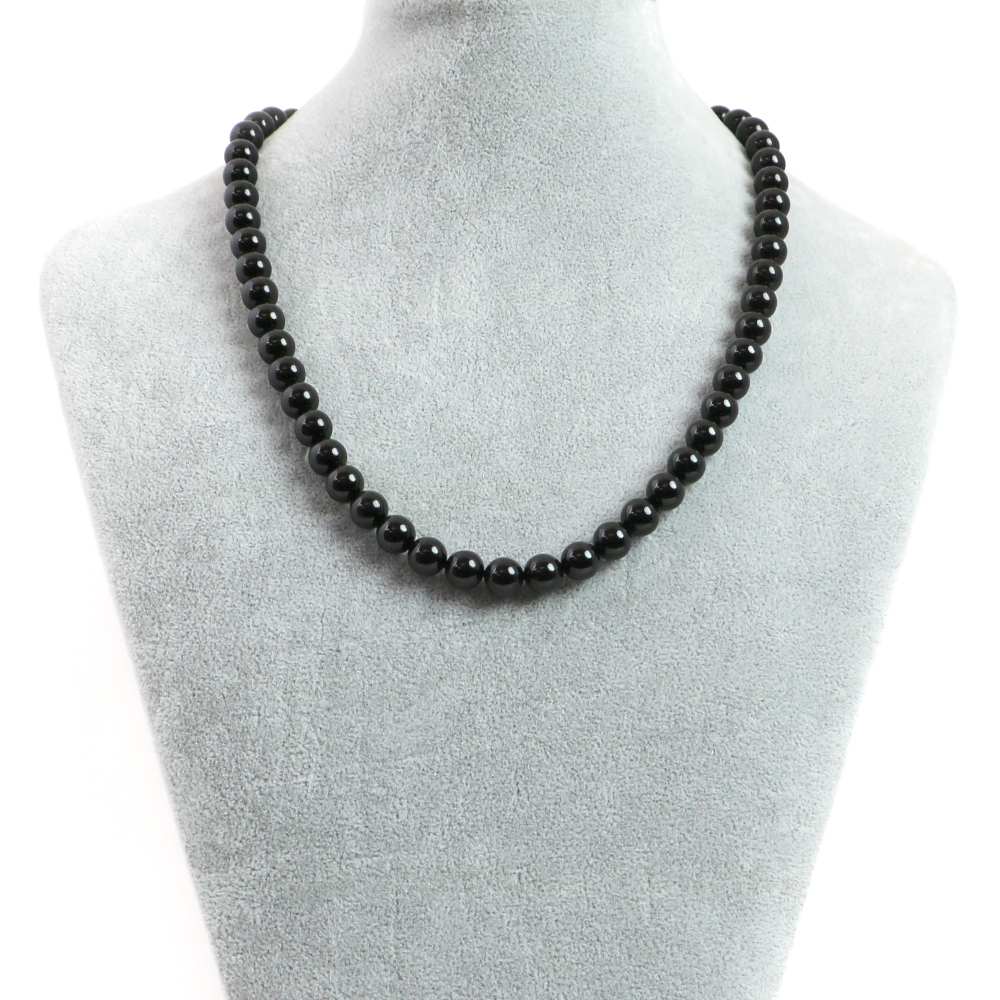 シンプルストーンネックレスブラックスピネル【丸玉】8mm【天然石ビーズパワーストーン】