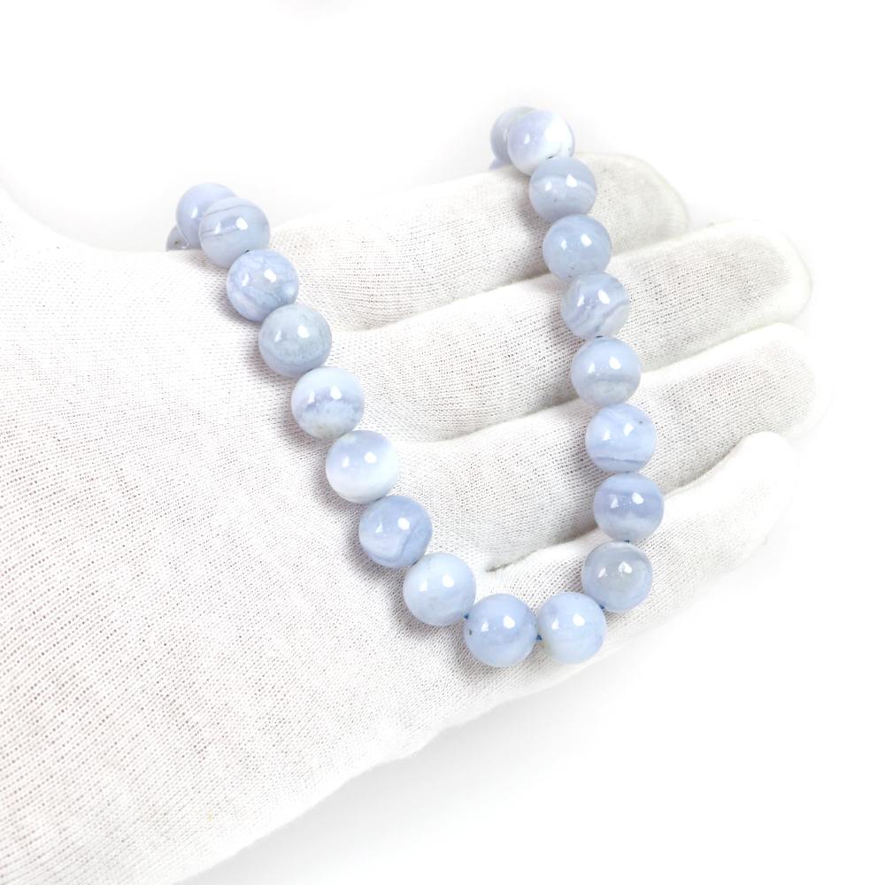 シンプルストーンネックレスブルーレースアゲート【丸玉】10mm【天然石ビーズパワーストーン】