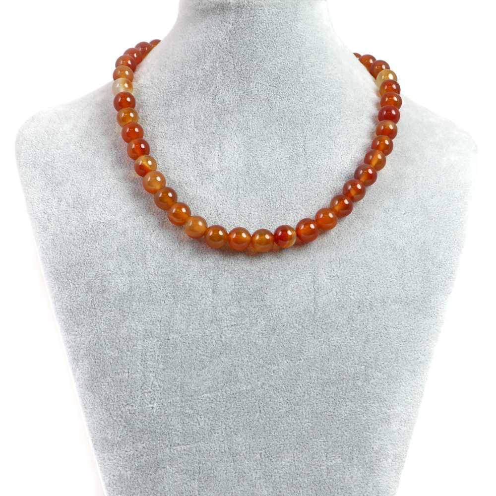 シンプルストーンネックレスカーネリアン【丸玉】10mm【天然石ビーズパワーストーン】