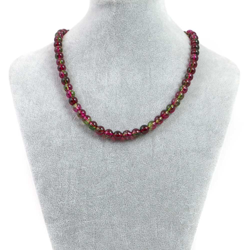 シンプルストーンネックレスクォーツ（染め）ウォーターメロン【丸玉】8mm【天然石ビーズパワーストー..