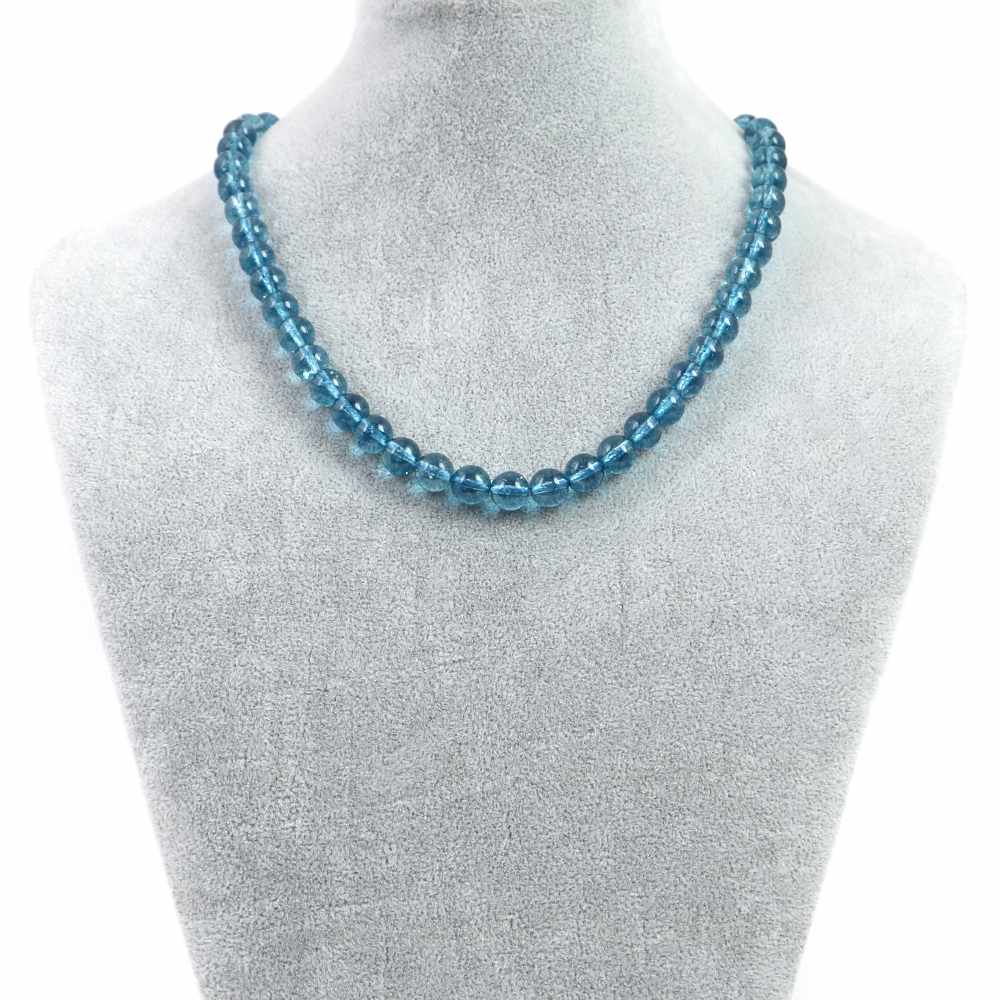 シンプルストーンネックレスクォーツ（染め）ブルー【丸玉】8mm【天然石ビーズパワーストーン】