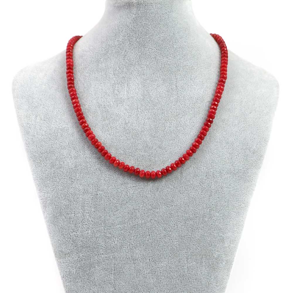シンプルストーンネックレスコーラル（さんご・染め）赤色【ボタンカット】4×6mm【天然石ビーズパワーストーン】