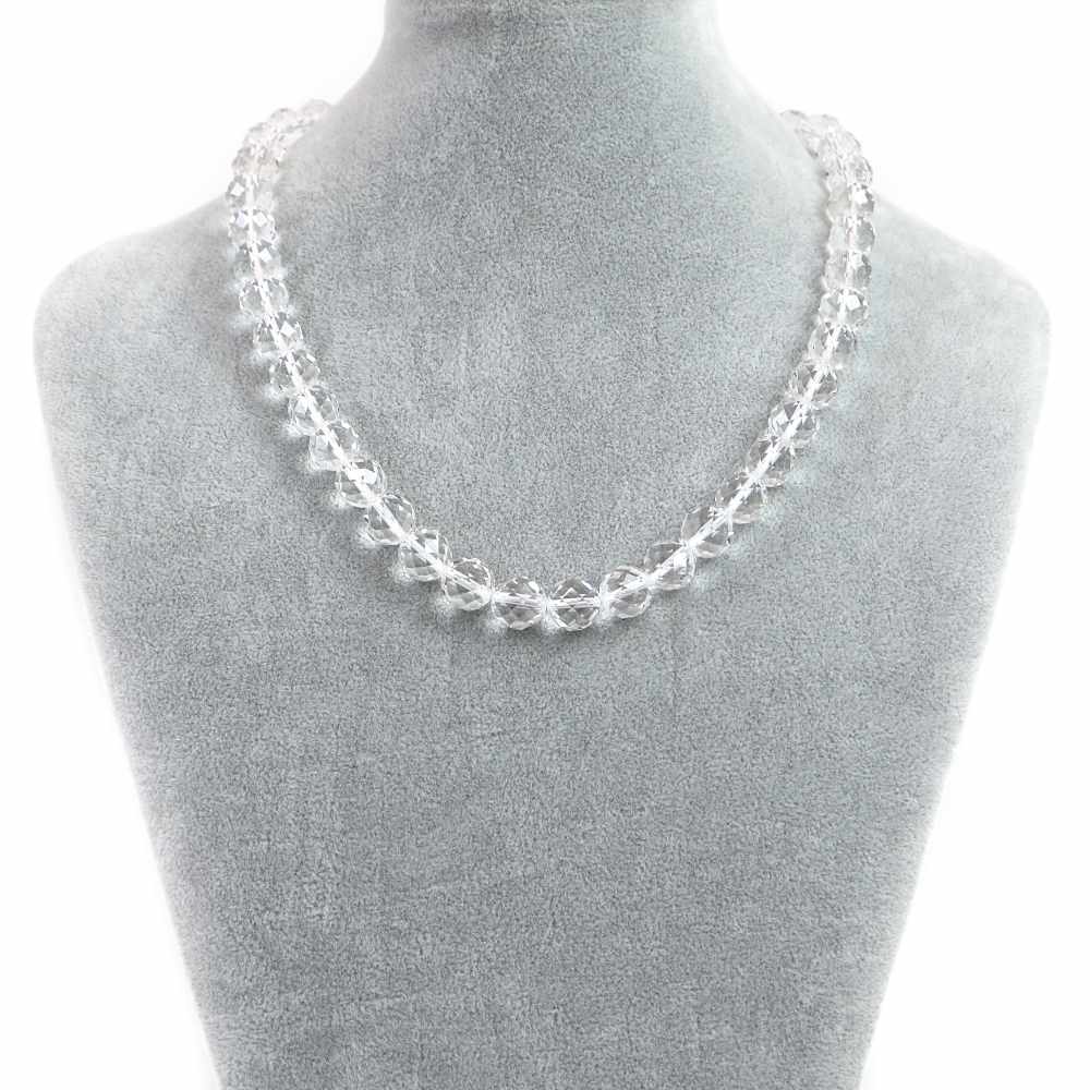 シンプルストーンネックレス水晶（クリスタル）【カット】10mm【天然石ビーズパワーストーン】