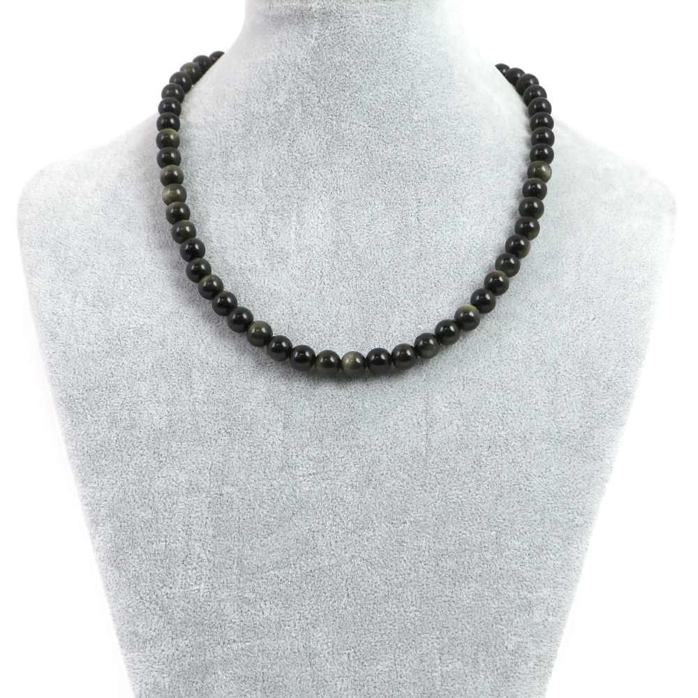 シンプルストーンネックレスゴールデンオブジディアン【丸玉】8mm【天然石ビーズパワーストーン】