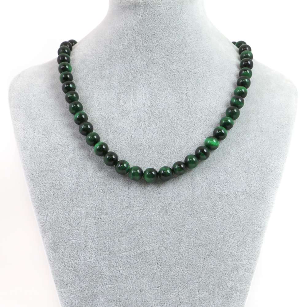 シンプルストーンネックレスグリーンタイガーアイ【丸玉】10mm【天然石ビーズパワーストーン】