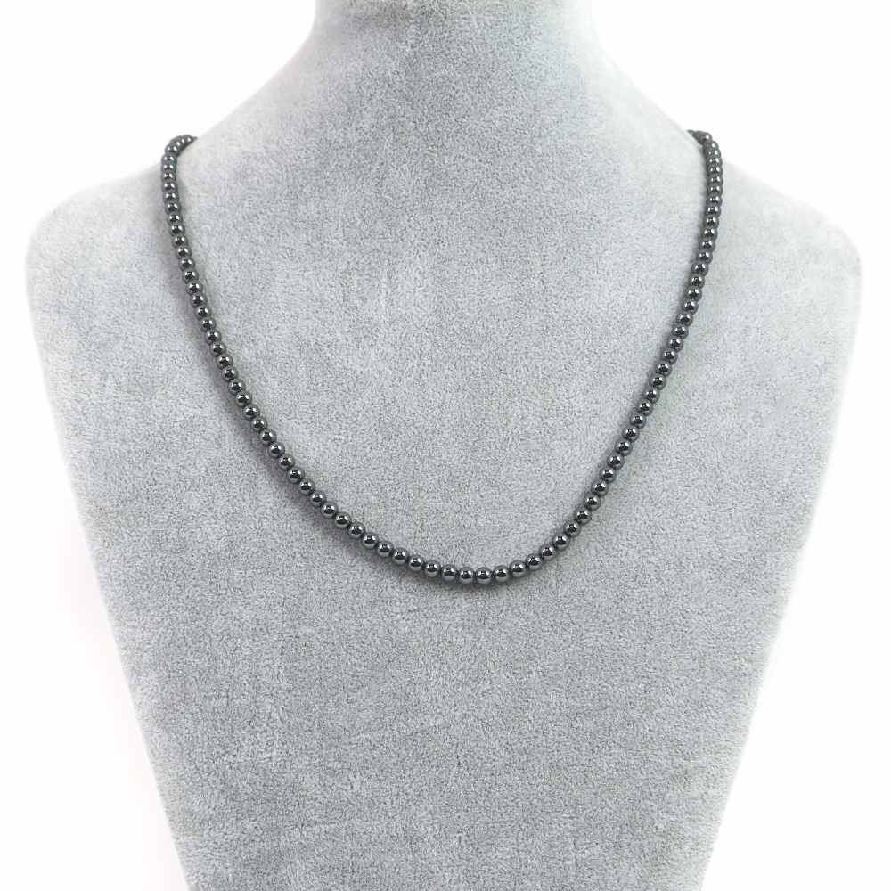 シンプルストーンネックレスヘマタイト【丸玉】4mm【天然石ビーズパワーストーン】