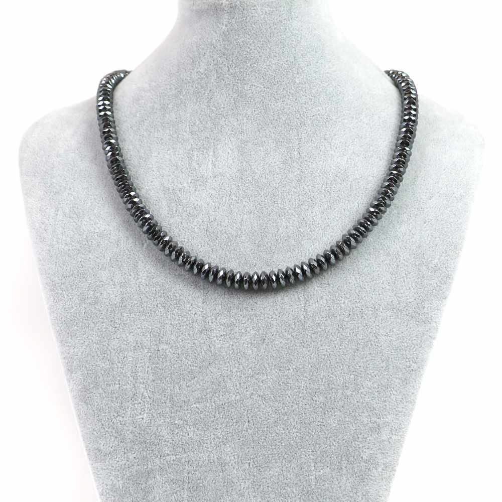 シンプルストーンネックレスヘマタイト【ボタンカット】3×8mm【天然石ビーズパワーストーン】