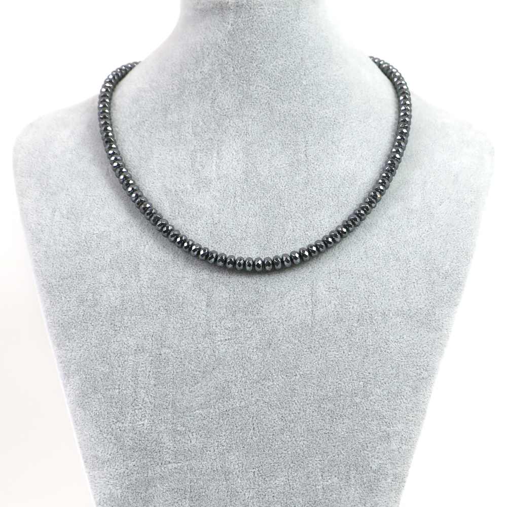 シンプルストーンネックレスヘマタイト【ボタンカット】4×6mm【天然石ビーズパワーストーン】