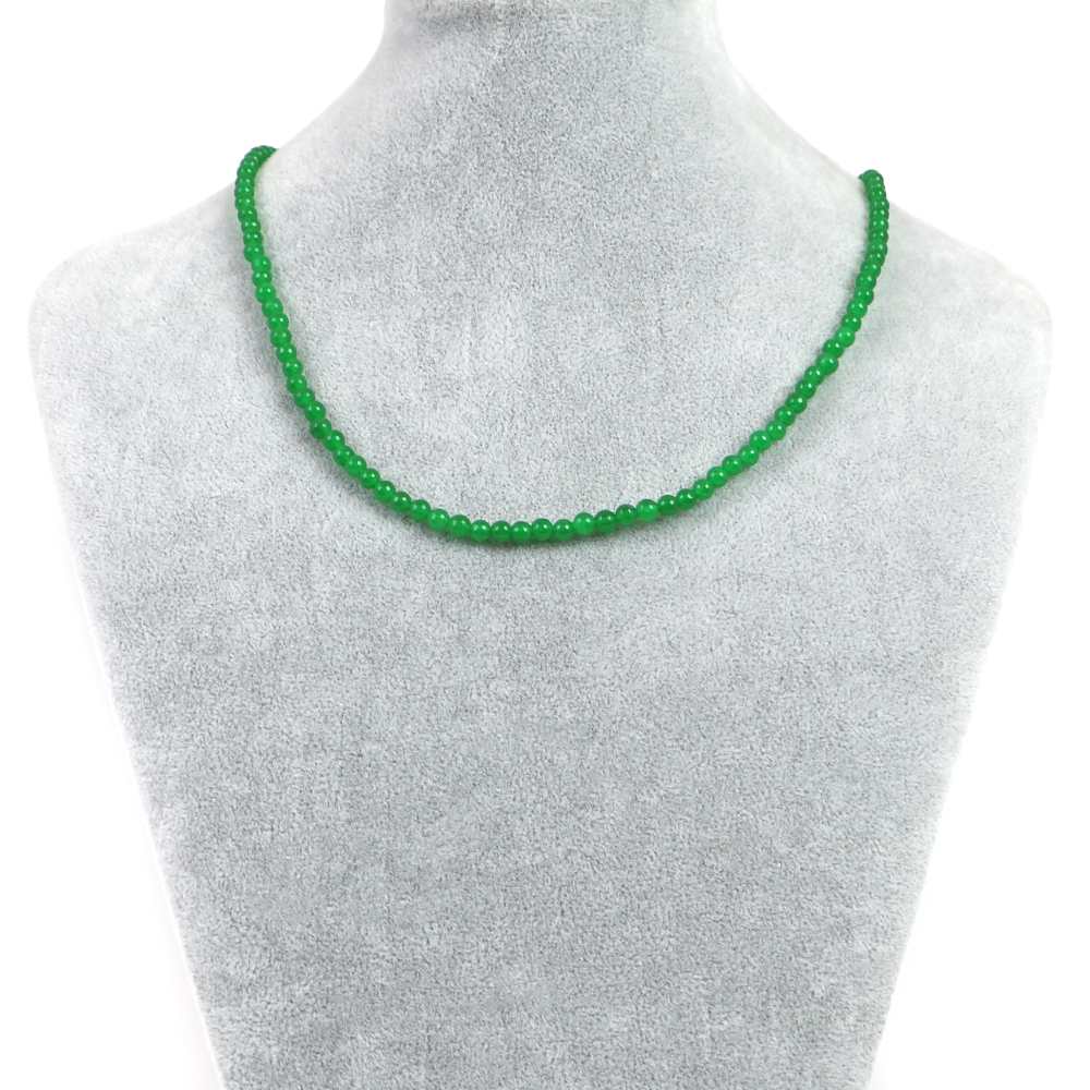 シンプルストーンネックレスカラージェード(グリーン・染め)【丸玉】4mm【天然石ビーズパワーストーン】