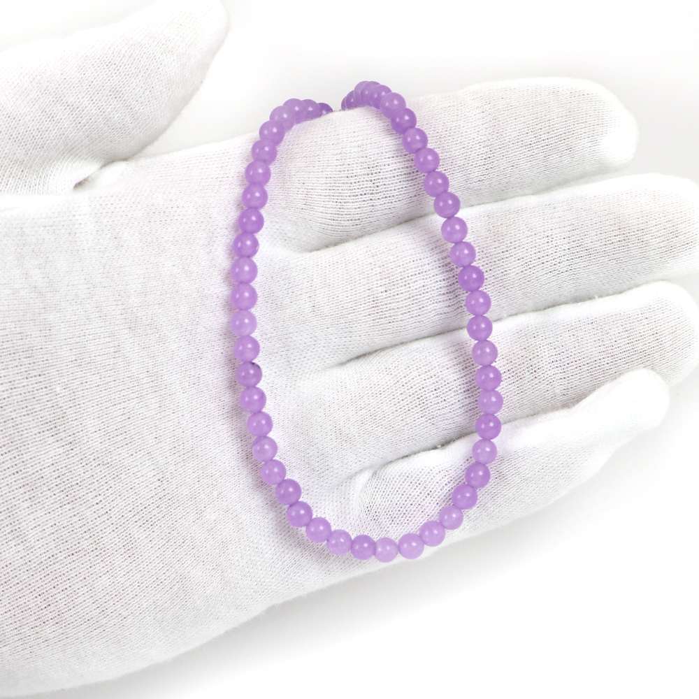 シンプルストーンネックレスカラージェード(ラベンダー・染め)【丸玉】4mm【天然石ビーズパワーストーン】