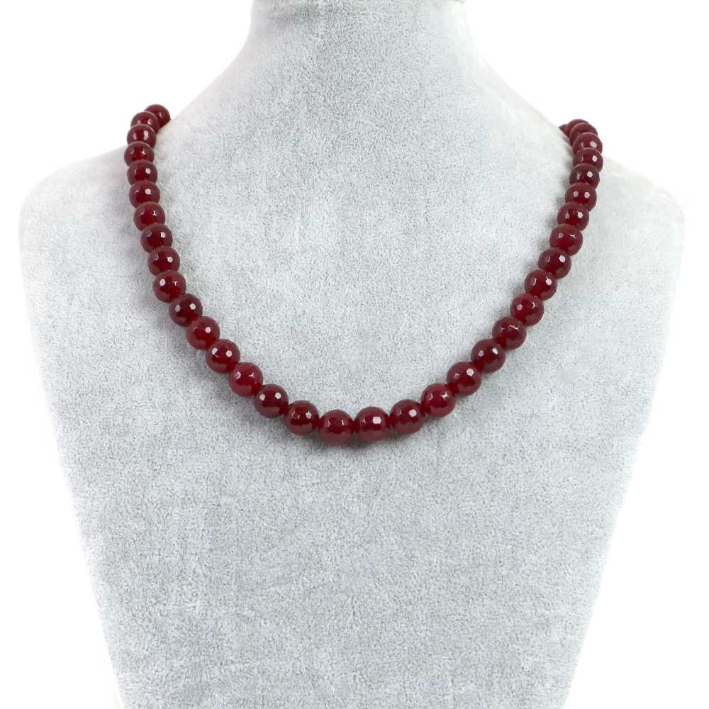 シンプルストーンネックレスカラージェード(レッド・染め)【カット】10mm【天然石ビーズパワーストーン】