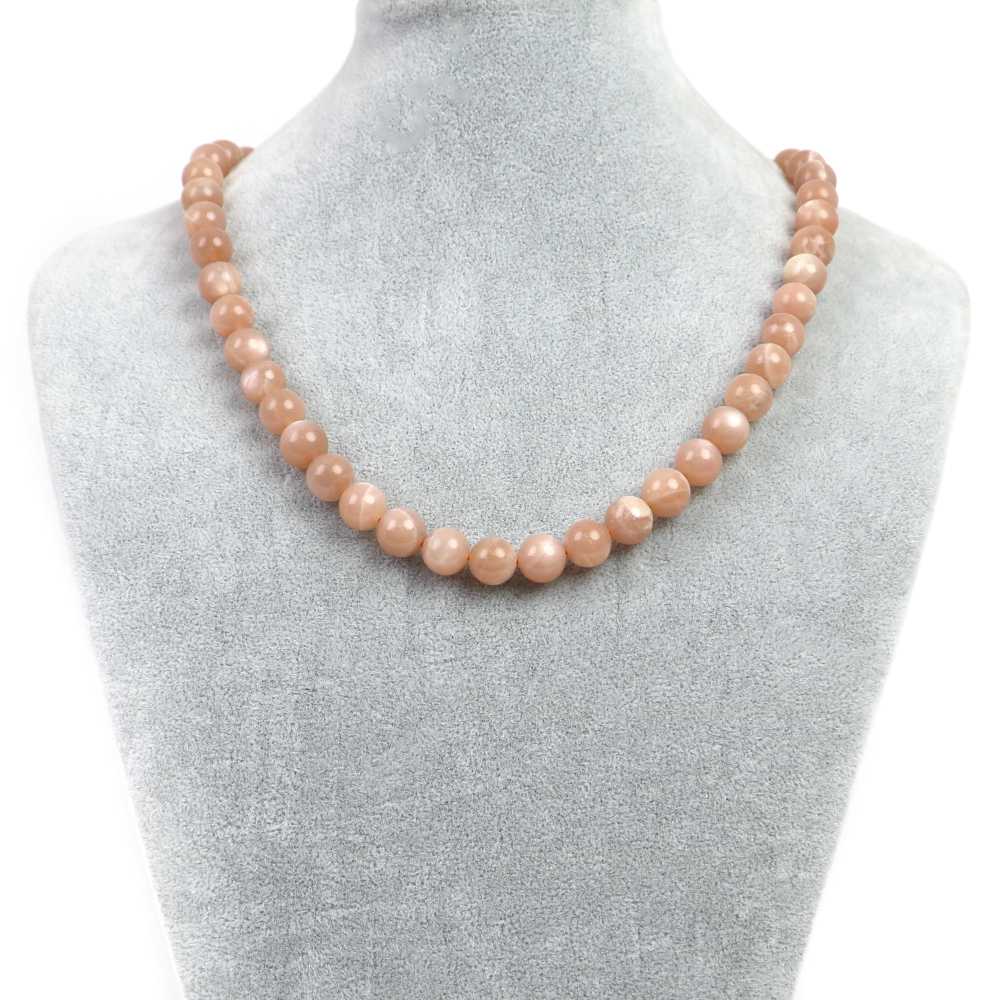 シンプルストーンネックレスオレンジムーンストーン【丸玉】10mm【天然石ビーズパワーストーン】