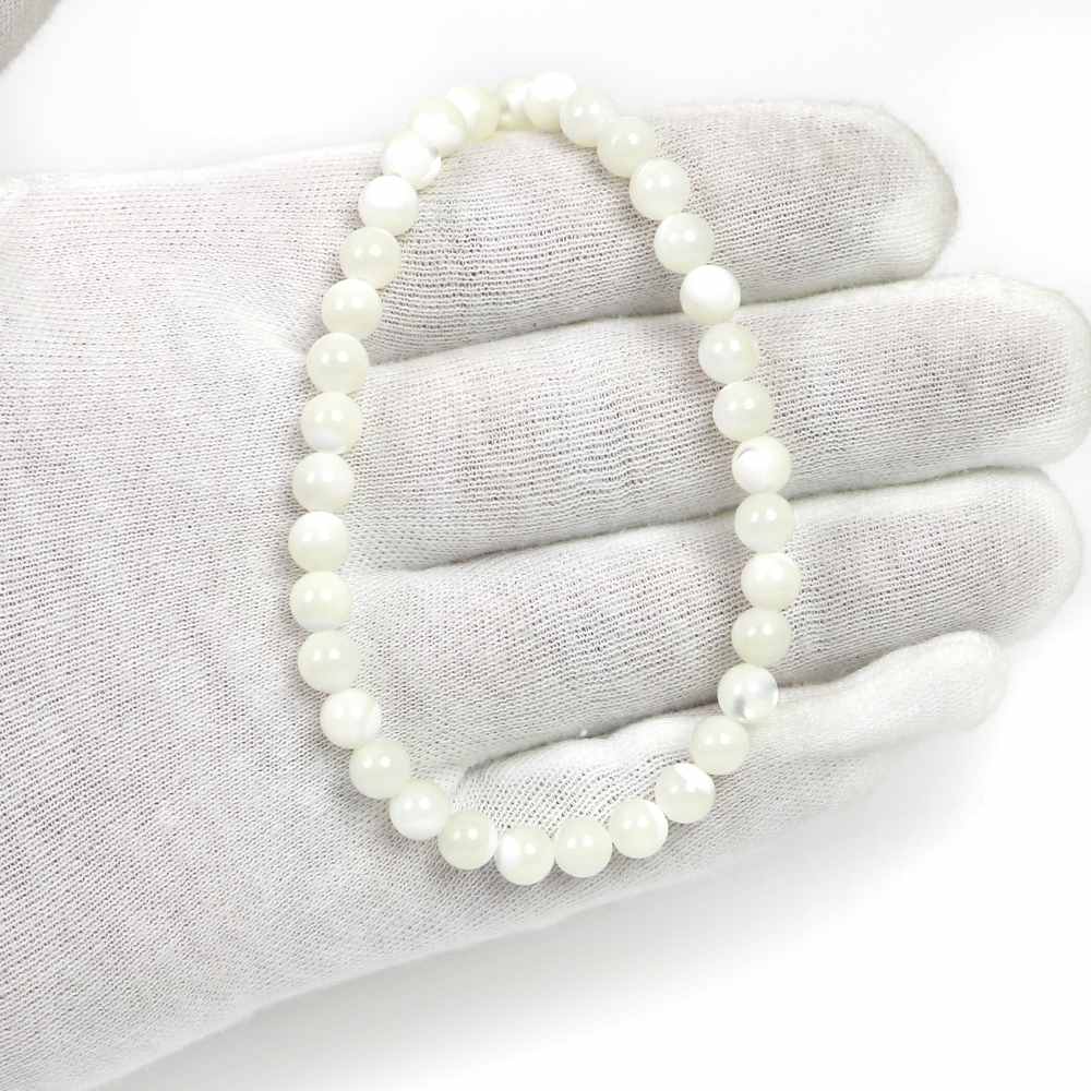 シンプルストーンネックレスマザーオブパール（ホワイト）【丸玉】6mm【天然石ビーズパワーストーン】