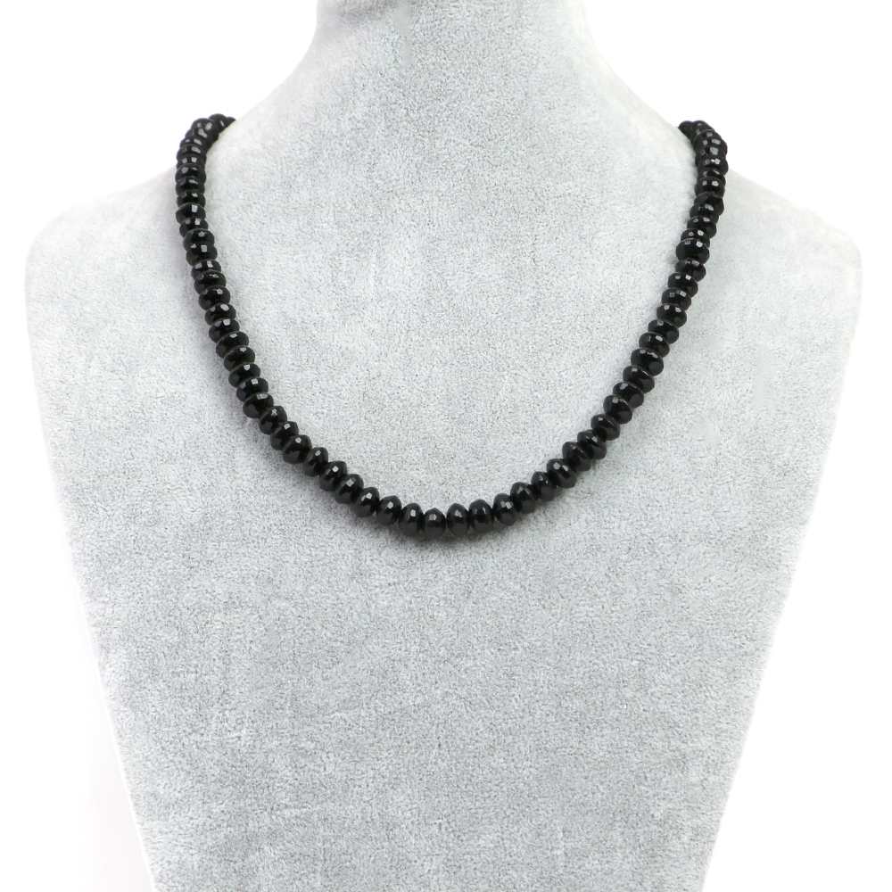 シンプルストーンネックレスオニキス【そろばん・ボタンカット】5×8mm【天然石ビーズパワーストーン】