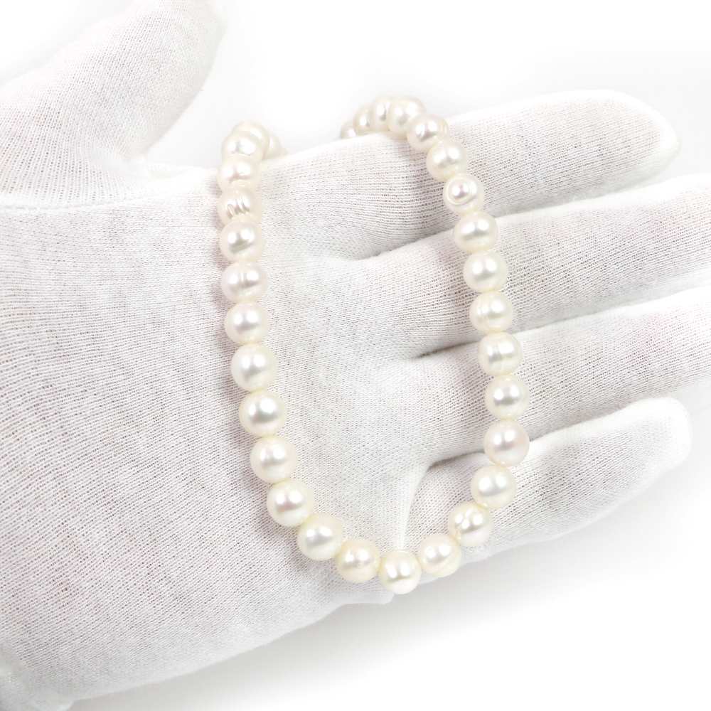 シンプルストーンネックレス淡水パール（ホワイト）【ポテト】8〜9mm【天然石ビーズパワーストーン】