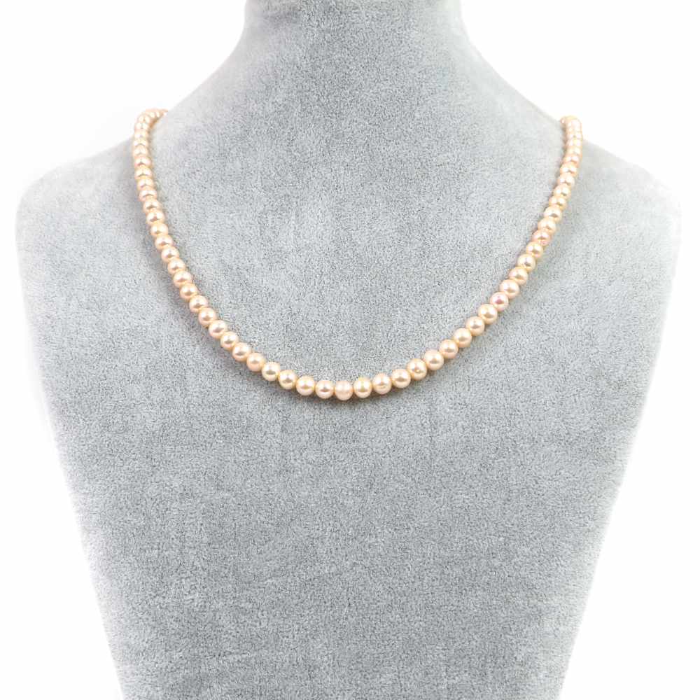 シンプルストーンネックレス淡水パール（シャンパンゴールド）【ポテト】6〜7mm【天然石ビーズパワーストーン】