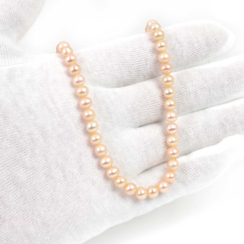 シンプルストーンネックレス淡水パール（シャンパンゴールド）【ポテト】6〜7mm【天然石ビーズパワーストーン】