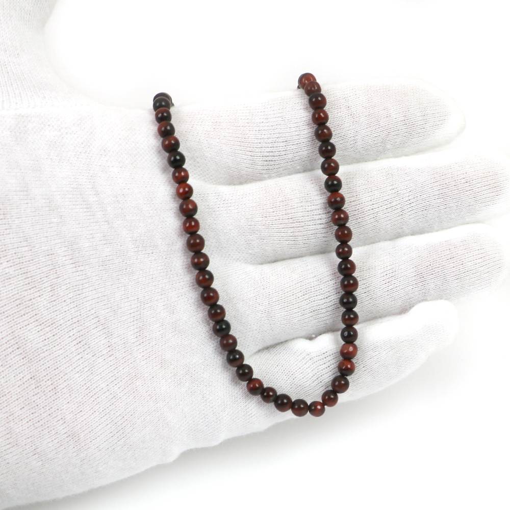 シンプルストーンネックレスレッドタイガーアイ【丸玉】4mm【天然石ビーズパワーストーン】