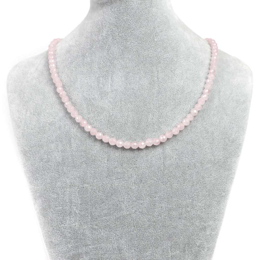 シンプルストーンネックレスローズクォーツ【カット】6mm【天然石ビーズパワーストーン】
