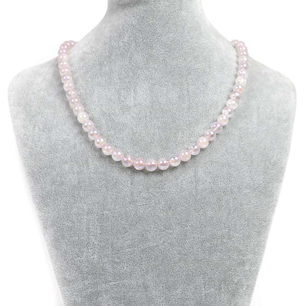 シンプルストーンネックレスローズクォーツオーラ【丸玉】8mm【天然石ビーズパワーストーン】