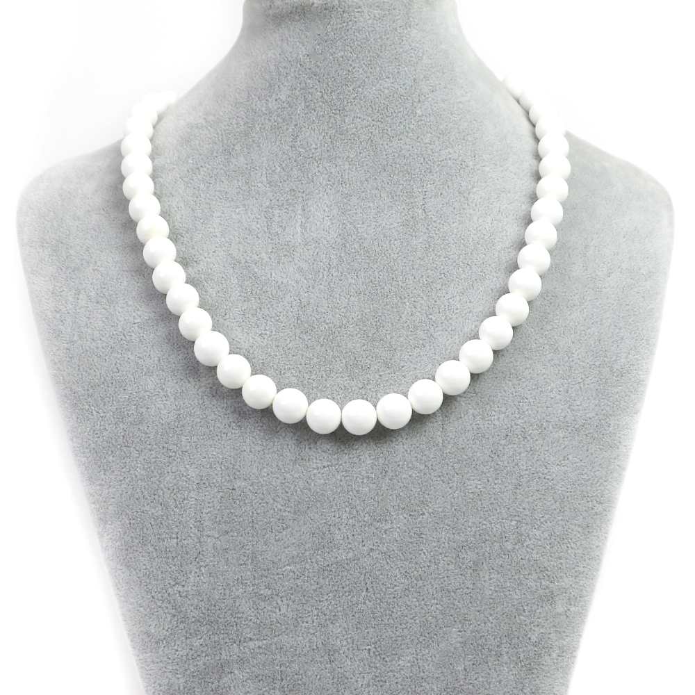 シンプルストーンネックレスシェル貝【丸玉】10mm【天然石ビーズパワーストーン】