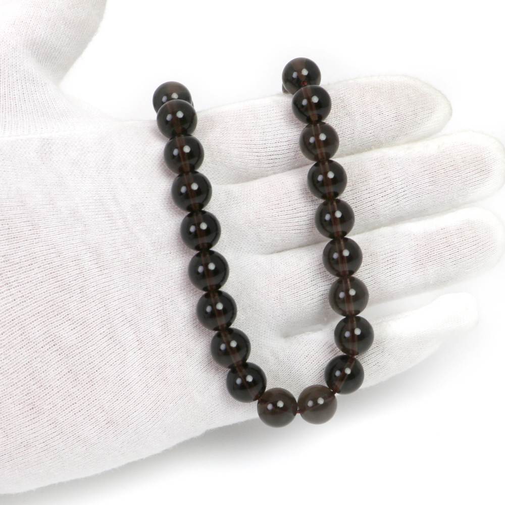 シンプルストーンネックレススモーキークォーツ【丸玉】10mm【天然石ビーズパワーストーン】