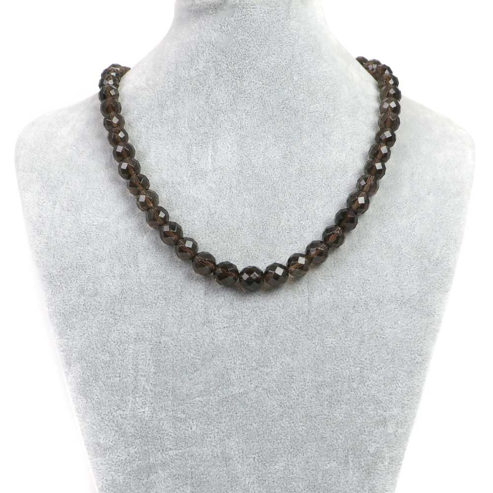 シンプルストーンネックレススモーキークォーツ【カット】10mm【天然石ビーズパワーストーン】
