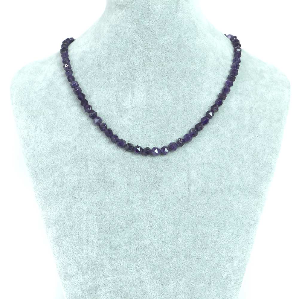 シンプルストーンネックレス アメジスト【ダイヤカット】6mm【天然石 ビーズ パワーストーン】
