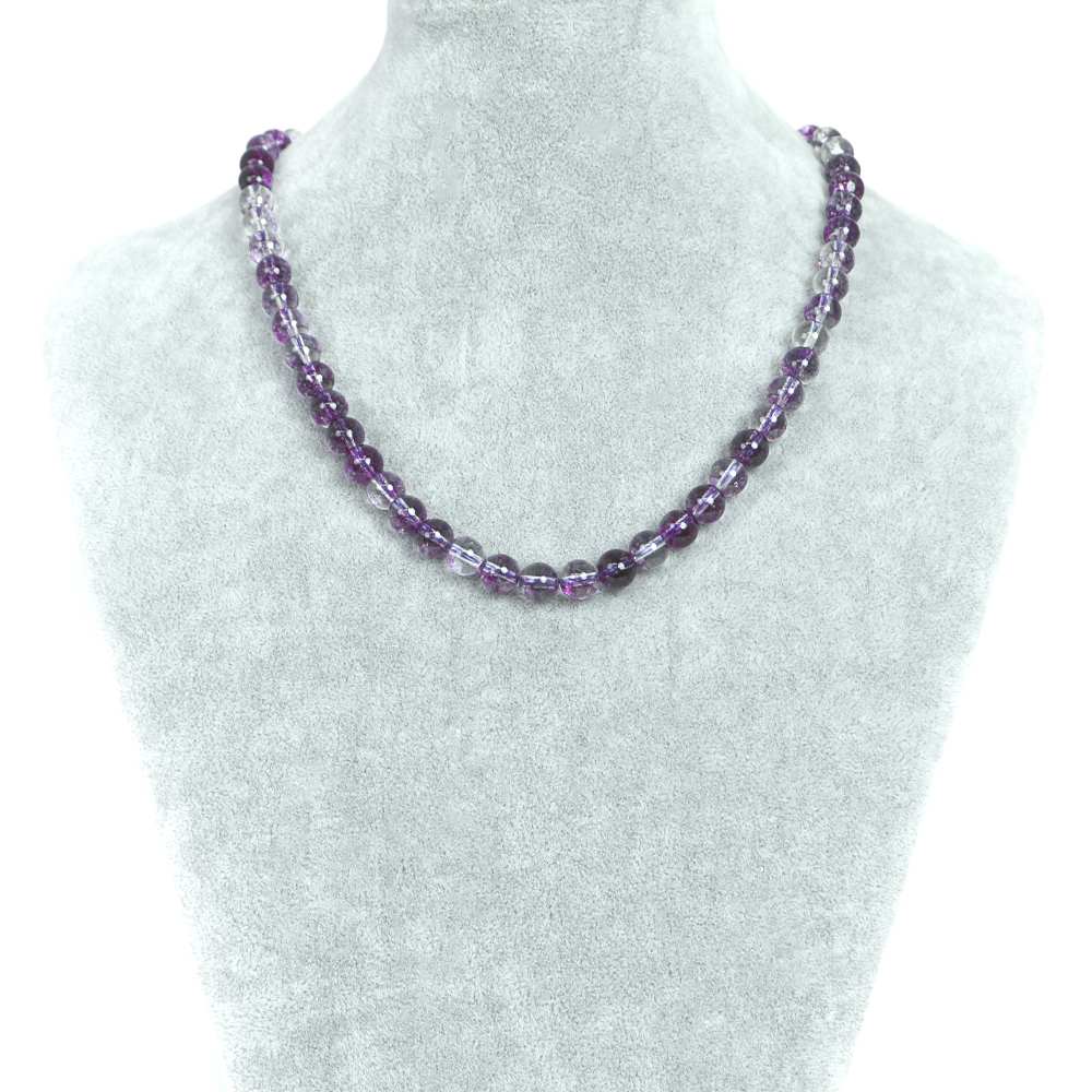 シンプルストーンネックレス クォーツ（染め）パープル 【丸玉】8mm【天然石 ビーズ パワーストーン】