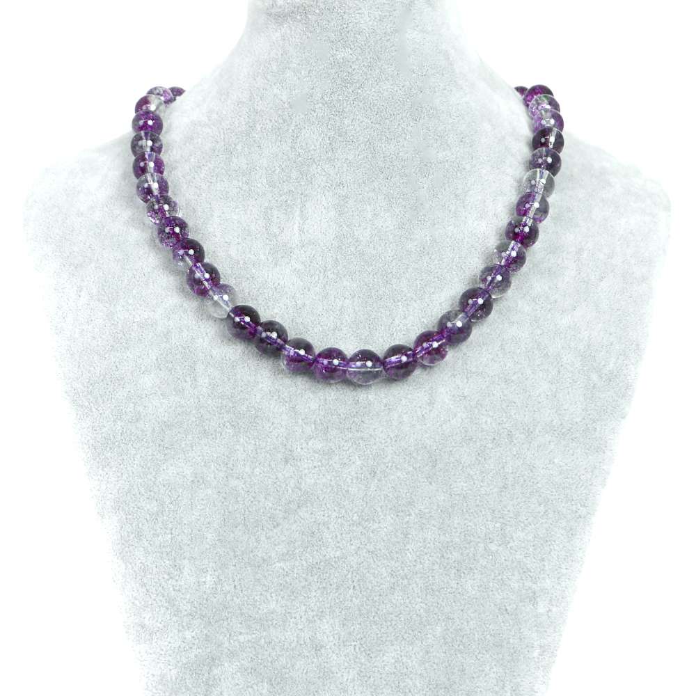 シンプルストーンネックレス クォーツ（染め）パープル 【丸玉】10mm【天然石 ビーズ パワーストーン】