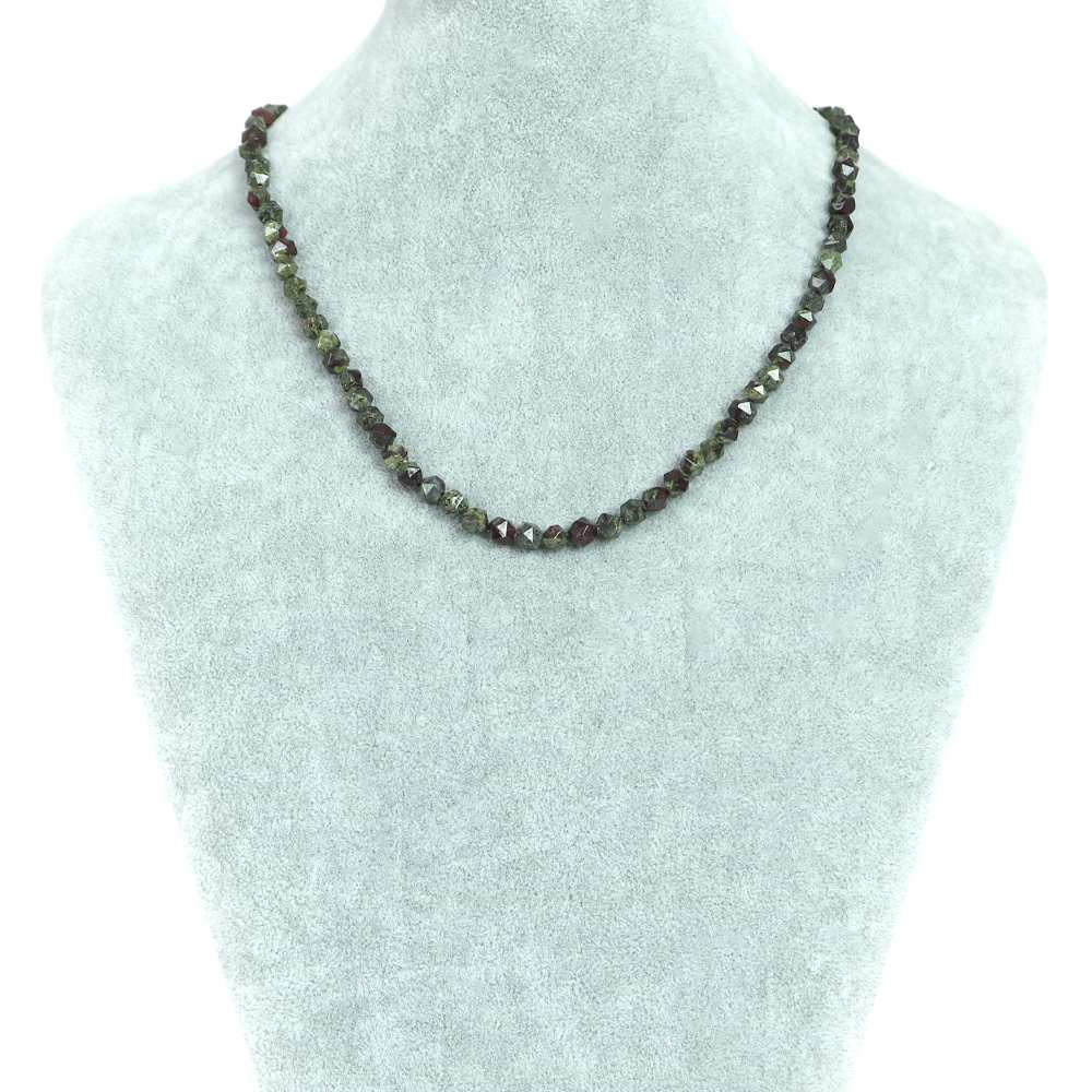 シンプルストーンネックレス ドラゴンブラッドジャスパー【ダイヤカット】6mm【天然石 ビーズ パワーストーン】