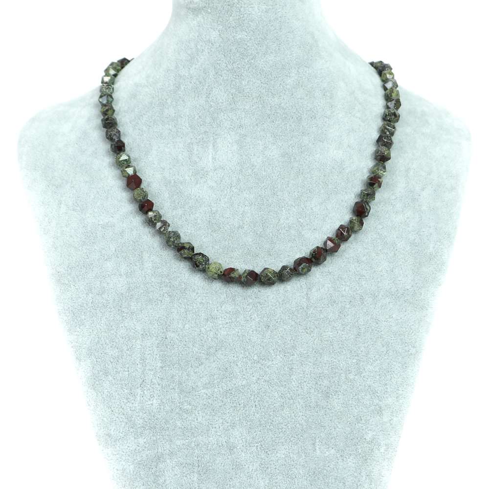 シンプルストーンネックレス ドラゴンブラッドジャスパー【ダイヤカット】8mm【天然石 ビーズ パワーストーン】