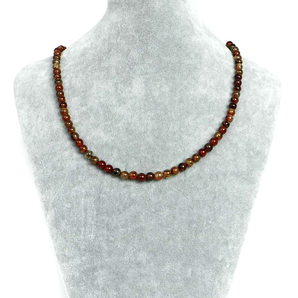 シンプルストーンネックレス ドラゴンアゲート（ブラウン）【丸玉】6mm【天然石 ビーズ パワーストーン】