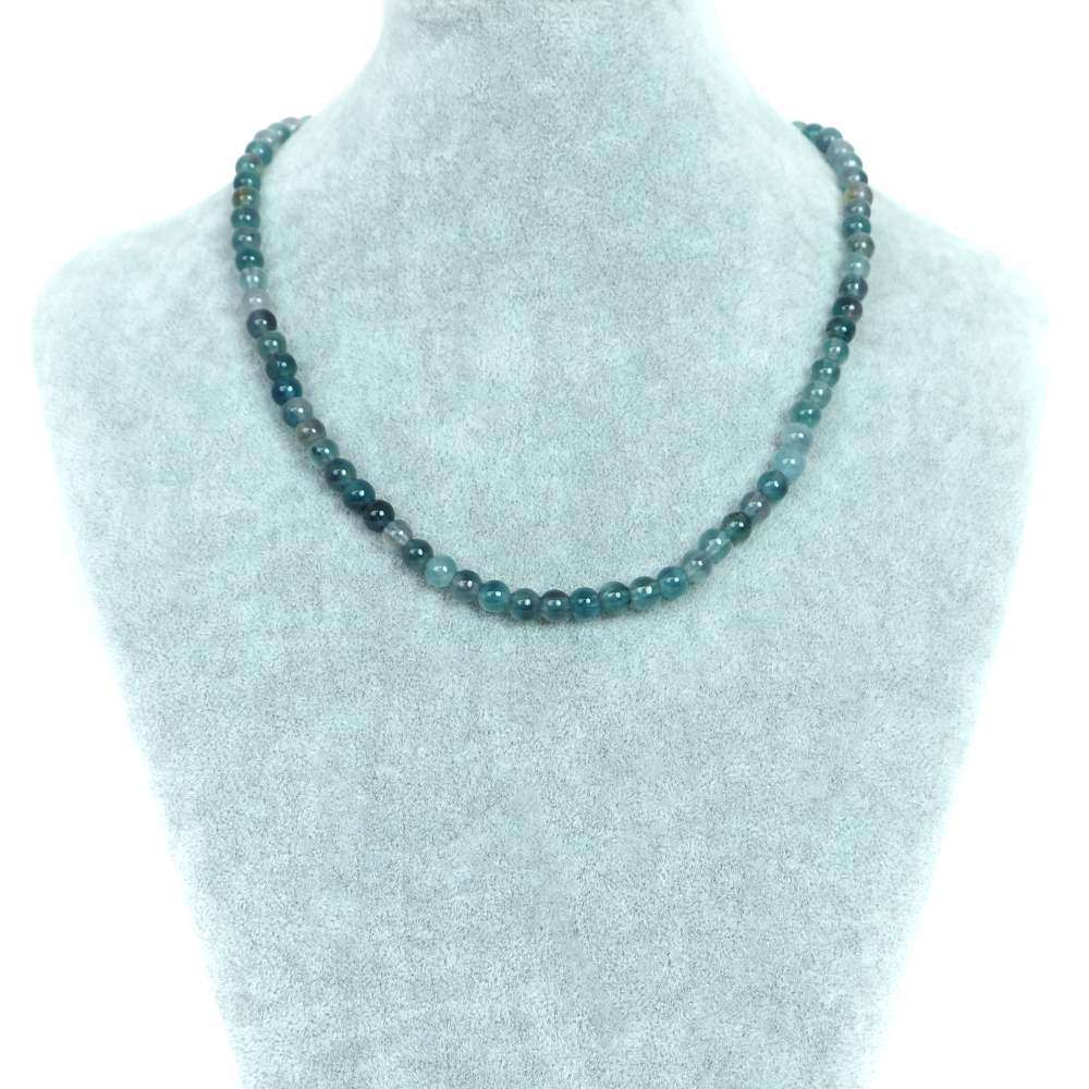 シンプルストーンネックレス カラージェード(オーシャンブルーMIX・染め)【丸玉】6mm【天然石 ビーズ パワーストーン】