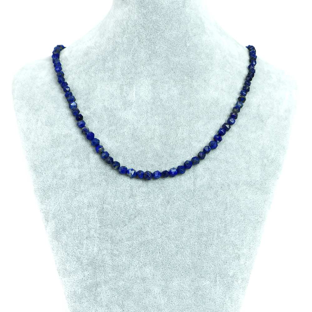 シンプルストーンネックレス ラピスラズリ【ダイヤカット】6mm【天然石 ビーズ パワーストーン】