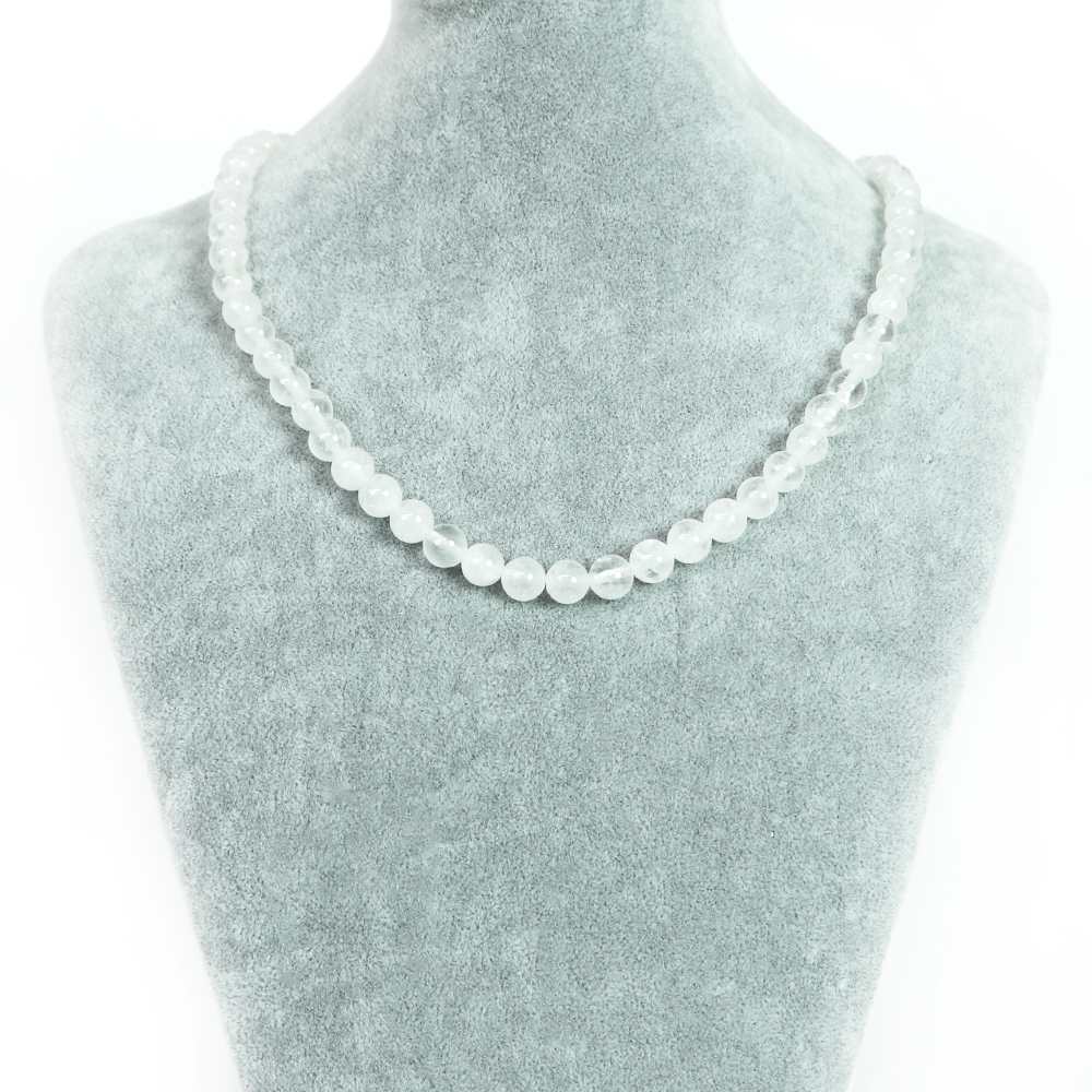 シンプルストーンネックレスミルキークォーツAA【丸玉】8mm【天然石ビーズパワーストーン】