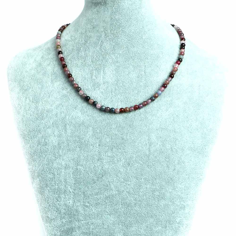 シンプルストーンネックレス スピネル ミックス【丸玉】4mm【天然石 ビーズ パワーストーン】