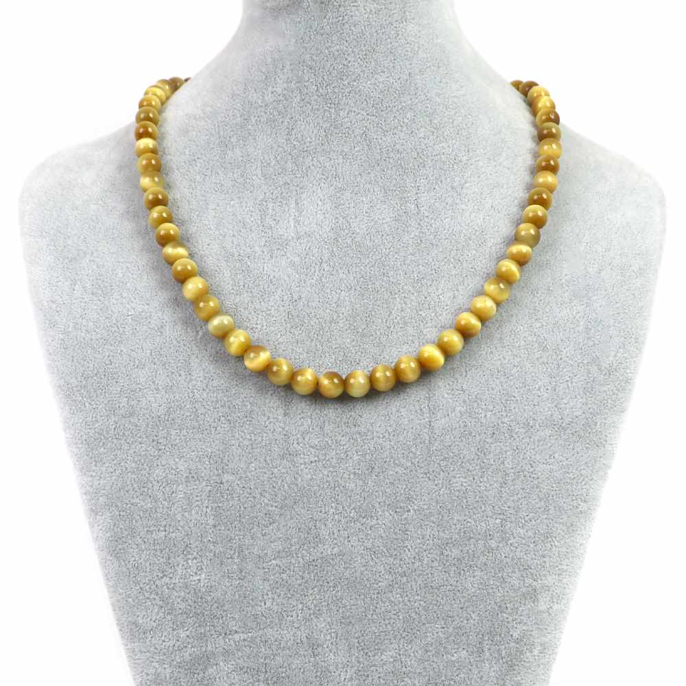 Rakuten - シンプルストーンネックレスホワイトタイガーアイ【丸玉】8mm【天然石ビーズパワーストーン】