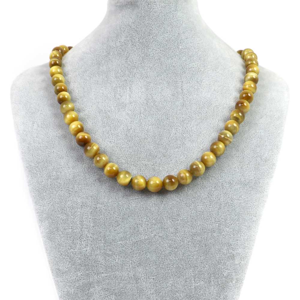 シンプルストーンネックレスホワイトタイガーアイ【丸玉】10mm【天然石ビーズパワーストーン】