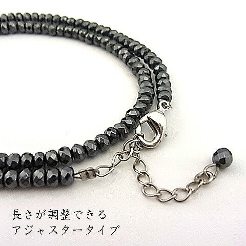 ★へマタイト/ボタンカットネックレス/アジャスター付/3×4mm【天然石・パワーストーン・レディースネックレス】