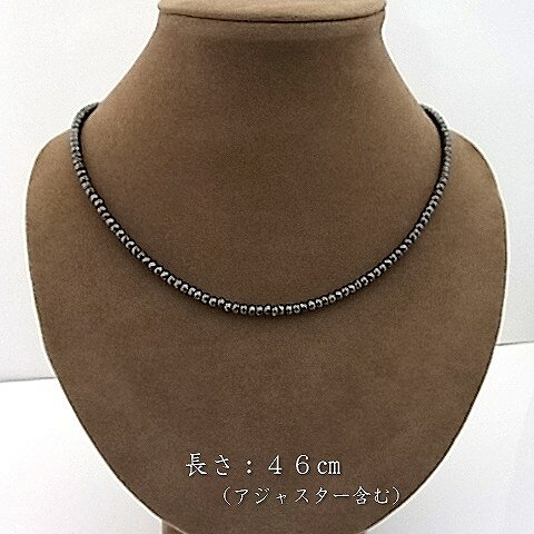 ★へマタイト/ボタンカットネックレス/アジャスター付/3×4mm【天然石・パワーストーン・レディースネックレス】