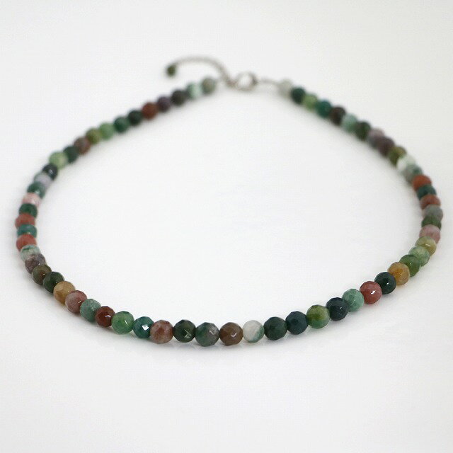 ★インディアンアゲート6mmミラーボールカットネックレス【天然石・パワーストーン・レディースネックレ..