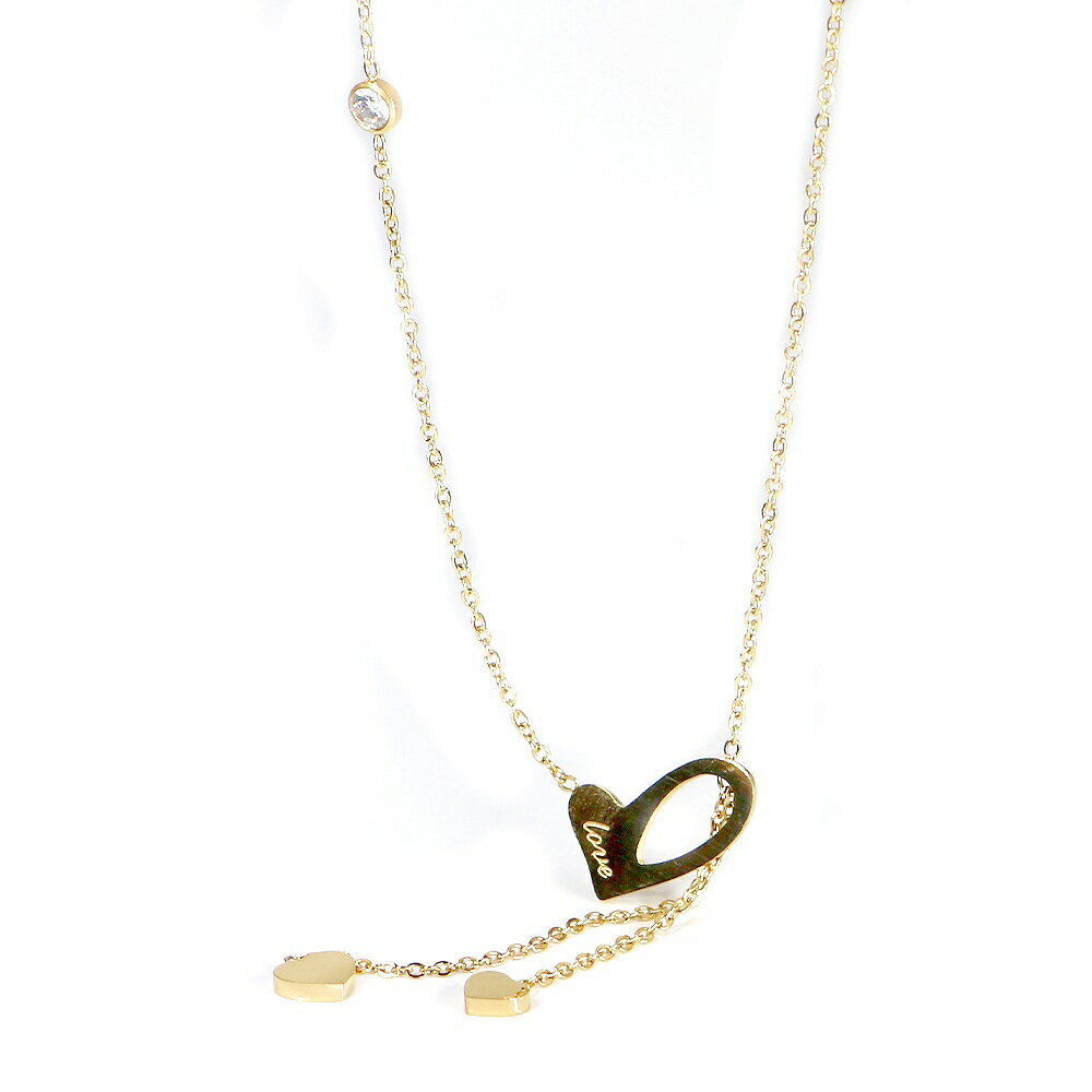 楽天ジェムバザールレディース ステンレス ネックレス アシンメトリー ハート ジルコニア love ゴールド カラー【SALE セール アクセサリー アクセ】
