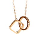 レディース ステンレス ネックレス Wリング 四角と丸 ピンクゴールド カラー【SALE セール アクセサリー アクセ】
