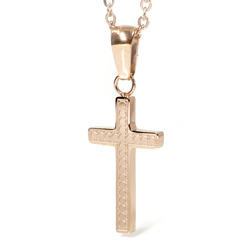 ステンレス ネックレス クロス 十字架 ピンクゴールドカラー【ネックレス レディース メンズ ペンダント アクセサリー】