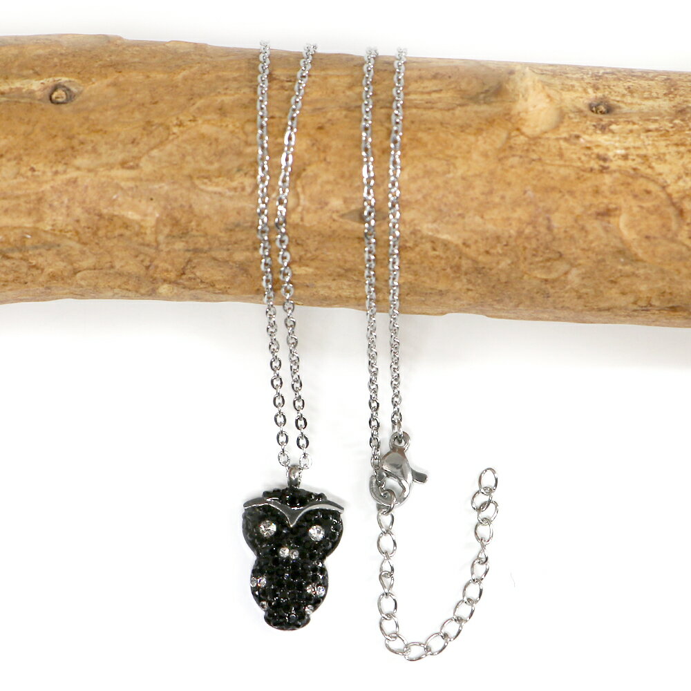 ステンレス ネックレス フクロウ オウル ジルコニア ブラック カラー【ネックレス レディース メンズ SALE セール アクセサリー アクセ】